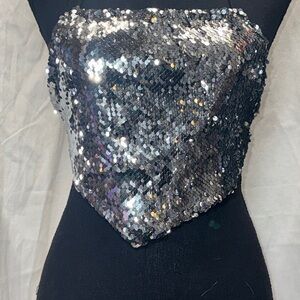 Silver Sequin Halter Top Size Small